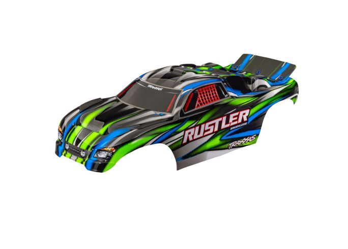 Traxxas Body, Rustler (also fits Rustler VXL), green (painted, decals applied) (assembled with front & rear body mounts for clipless mounting)