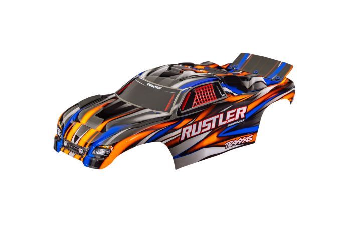 Traxxas Body, Rustler (also fits Rustler VXL), orange (painted, decals applied) (assembled with front & rear body mounts for clipless mounting)