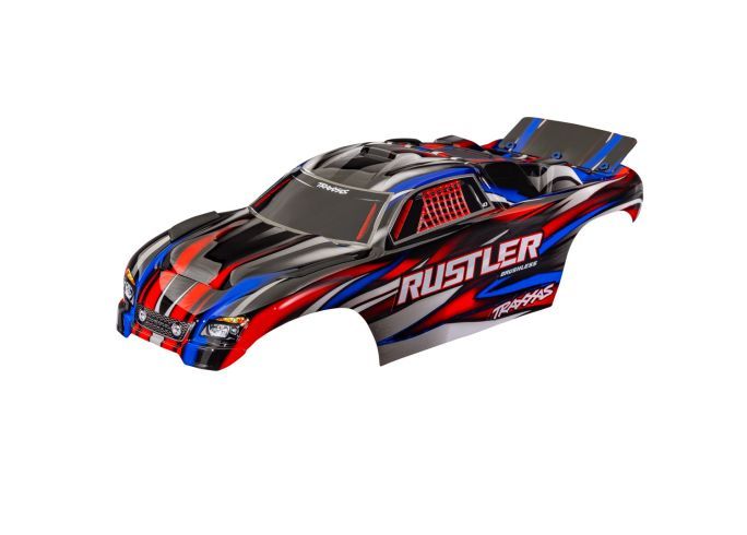 Traxxas Body, Rustler (also fits Rustler VXL), red (painted, decals applied) (assembled with front & rear body mounts for clipless mounting)