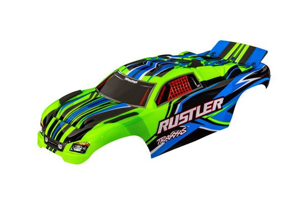 Traxxas Body, Rustler (also fits Rustler VXL), green (painted, decals applied) (assembled with front & rear body mounts for clipless mounting)