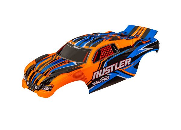 Traxxas Body, Rustler (also fits Rustler VXL), orange (painted, decals applied) (assembled with front & rear body mounts for clipless mounting)