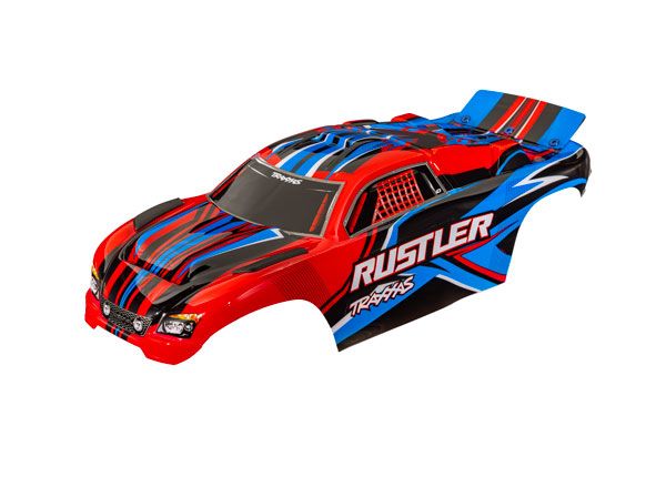 Traxxas Body, Rustler (also fits Rustler VXL), red (painted, decals applied) (assembled with front & rear body mounts for clipless mounting)