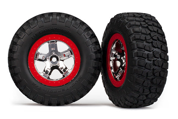 Traxxas Tires & wheels, assembled, glued (SCT chrome, red beadlo