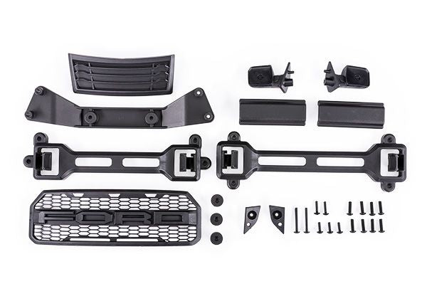 Traxxas Body accessories kit, 2017 Ford Raptor® (includes grille, hood insert, side mirrors, & mounting hardware) (includes latches and latch mounts for clipless mounting)