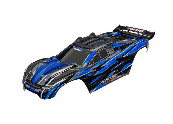 Traxxas Body, Rustler® 4X4 VXL, blue (painted, decals applied) (assembled with front & rear body mounts and rear body support for clipless mounting) - Blue