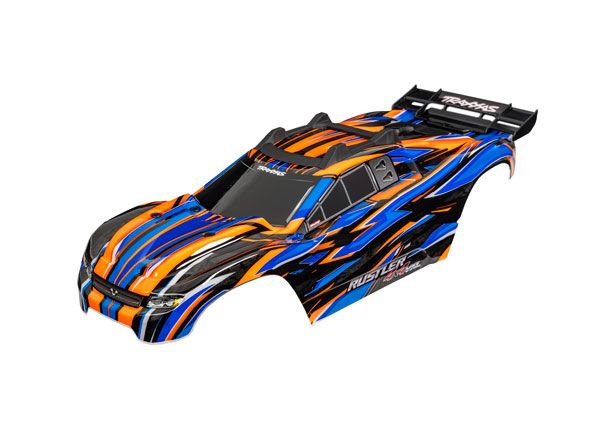 Traxxas Body, Rustler® 4X4 VXL, blue (painted, decals applied) (assembled with front & rear body mounts and rear body support for clipless mounting) - Orange