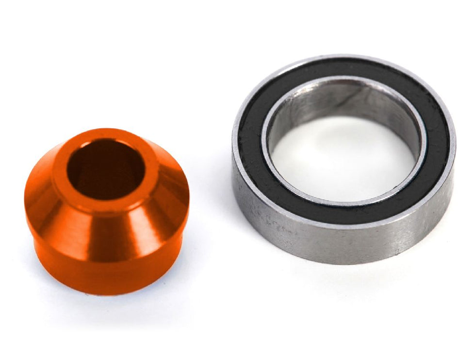 Traxxas Bearing adapter, 6061-T6 aluminum (orange-anodized) (1)/ 10x15x4mm ball bearing (black rubber sealed) (1) (for slipper shaft)