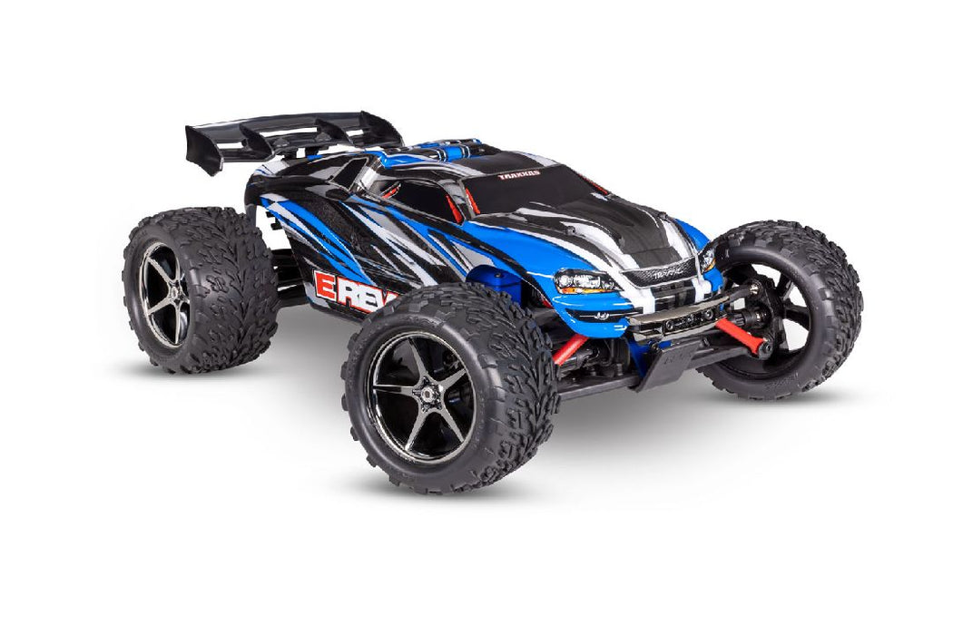 Traxxas E-Revo 1/16 4X4 Monster Truck RTR with TQ 2.4GHz Radio System, XL-2.5 ESC (Fwd/Rev) Includes 6-Cell NiMH Traxxas Battery and 2-amp USB-C Charger w/ iD - Blue