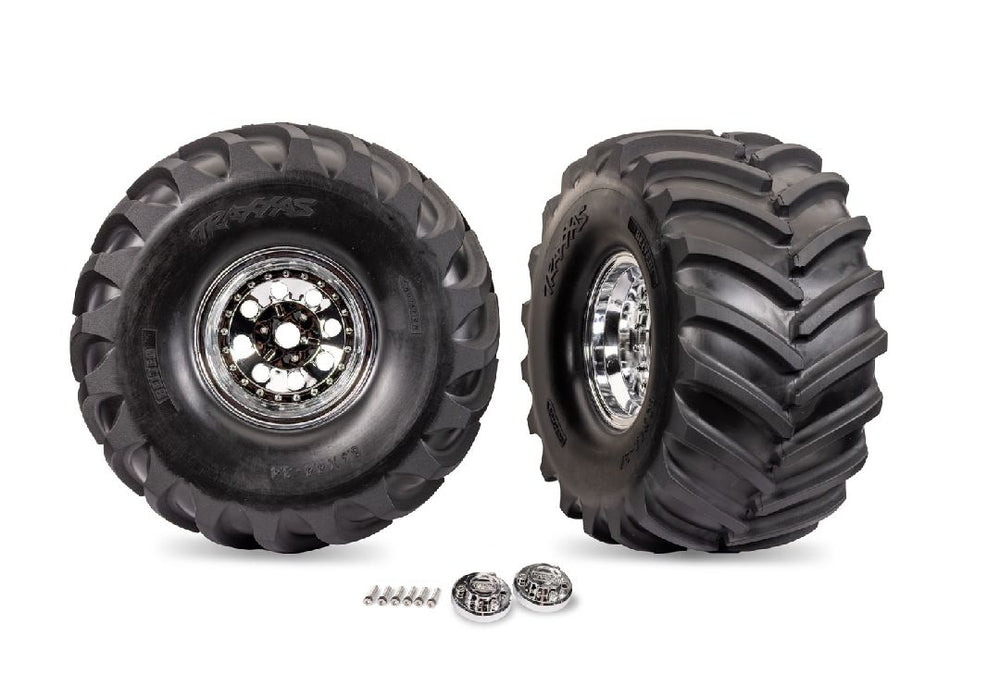 Traxxas Assembled T&W Terra Groove Tire L&R - Chrome Wheel