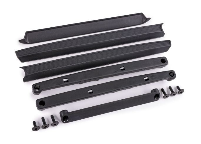 Traxxas Bed Rails (left & right), Rail Retainers (left & right), Tailgate Cover, Tailgate Cover Retainer. 3x10mm CS (4), 3x8mm FCS (2) (fits #8187 series bodies)