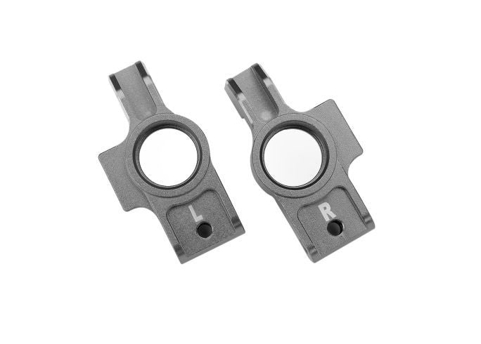 Traxxas Carriers, stub axle, 6061-T6 aluminum (gray-anodized), left & right/ 3x12mm BCS (with threadlock) (2)/ 2.5x6mm BCS (with threadlock) (2)