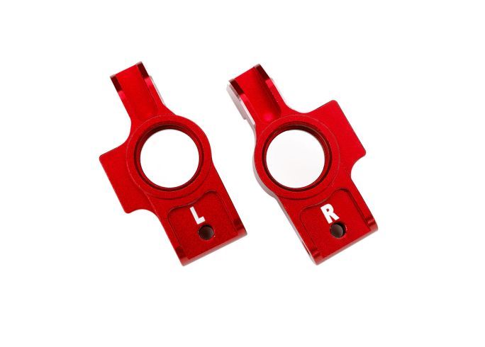 Traxxas Carriers, stub axle, 6061-T6 aluminum (red-anodized), (left & right)/ 3x12mm BCS (with threadlock) (2)/ 2.5x6mm BCS (with threadlock) (2)