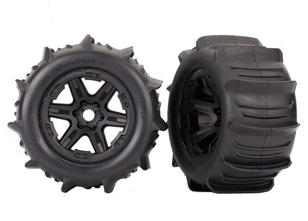 Traxxas Tires & wheels, assembled, glued (black Carbide 3.8" whe