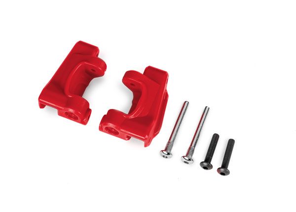 Traxxas Caster blocks (c-hubs), extreme heavy duty, red (left & right)/ 3x26mm hinge pins (2)/ 3x15mm BCS (2) (for use with #9182 upgrade kit)