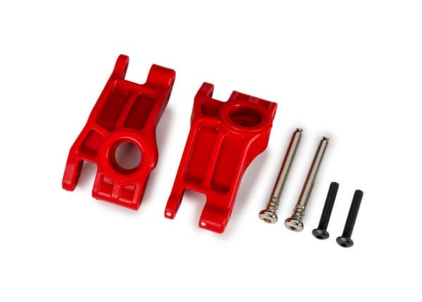 Traxxas Carriers, stub axle, rear, extreme heavy duty, red (left & right)/ 3x31mm hinge pins (2)/ 3x18mm BCS (2) (for use with #9180, 9181, 9182 upgrade kit)