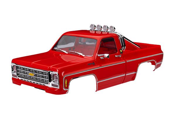 Traxxas Body Chevrolet K10 Truck (1979), Complete, Red (Includes Grille, Side Mirrors, Door Handles, Roll Bar, Windshield Wipers, & Clipless Mounting) (Requires #9835 Front & Rear Bumpers)