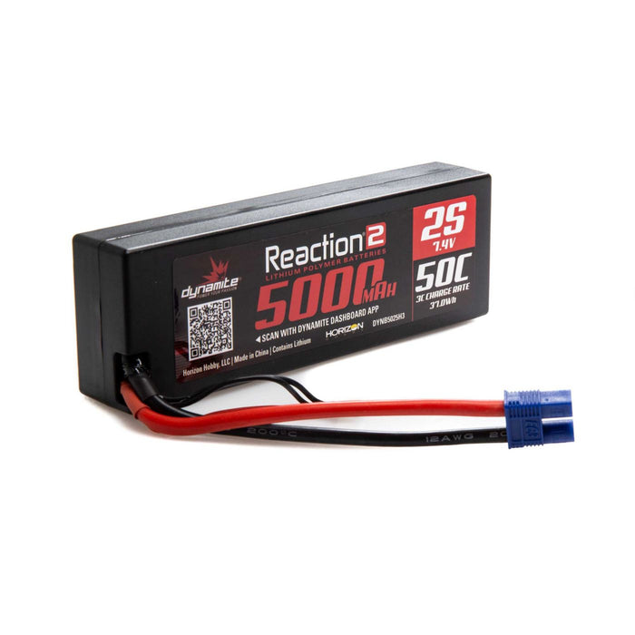 Reaction2 7,4 V 5 000 mAh 2S 50C LiPo, étui rigide : EC3