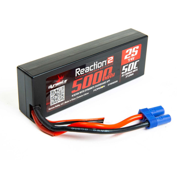 Reaction2 7,4 V 5 000 mAh 2S 50C LiPo, étui rigide : EC5