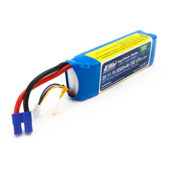 3000mAh 3S 11.1V 30C LiPo, 12AWG EC3