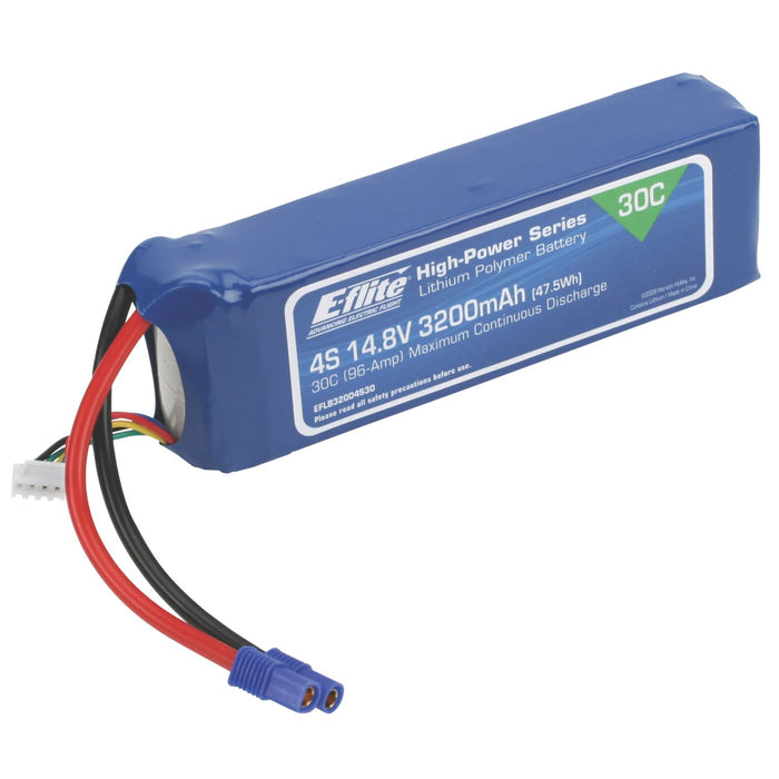 3200mAh 4S 14.8V 30C LiPo, 12AWG EC3