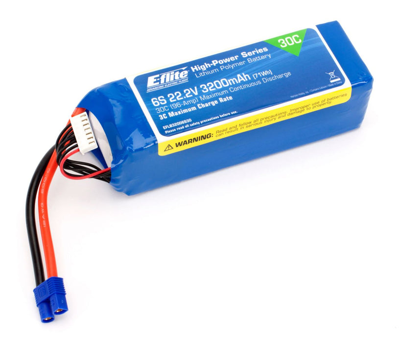 3200mAh 6S 22.2V 30C LiPo, 12AWG EC3