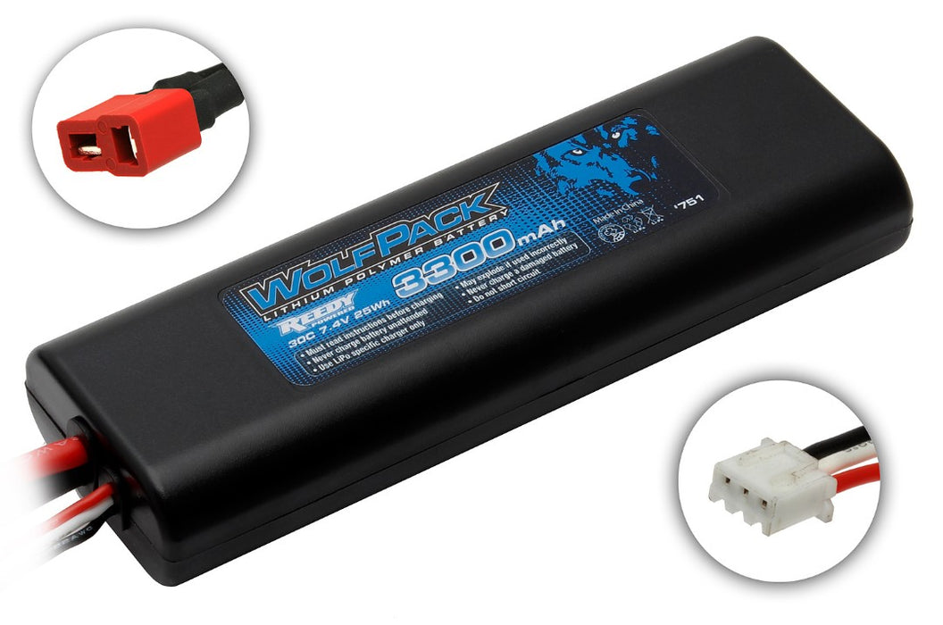 Reedy WolfPack 3300mAh 2S 7.4V 30C LiPo T-Plug (Dean's) Étui rigide 24,5x47x139mm