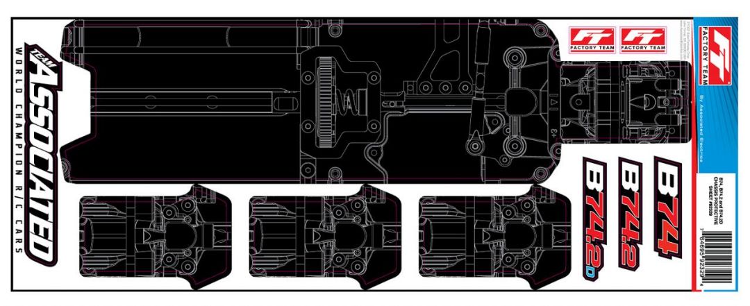 RC10B74.2 Feuille de protection du châssis FT, imprimée