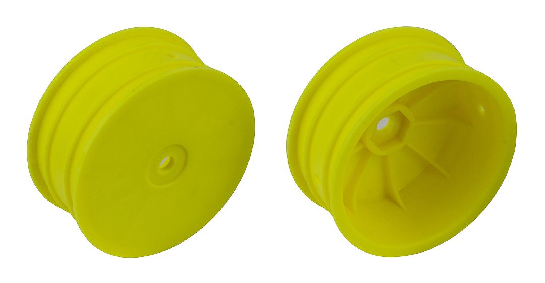 Team Associated 4WD Front Wheels, 2.2", 12mm hex, +1.5mm, Fluorescent Yellow