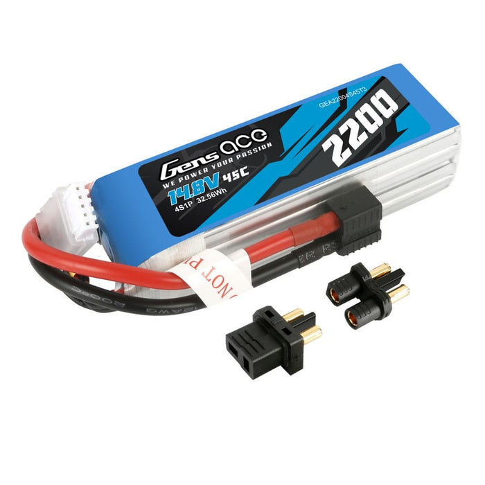 14.8V 2200mAh 45C 4S1P Lipo: EC3 And Deans Adapter