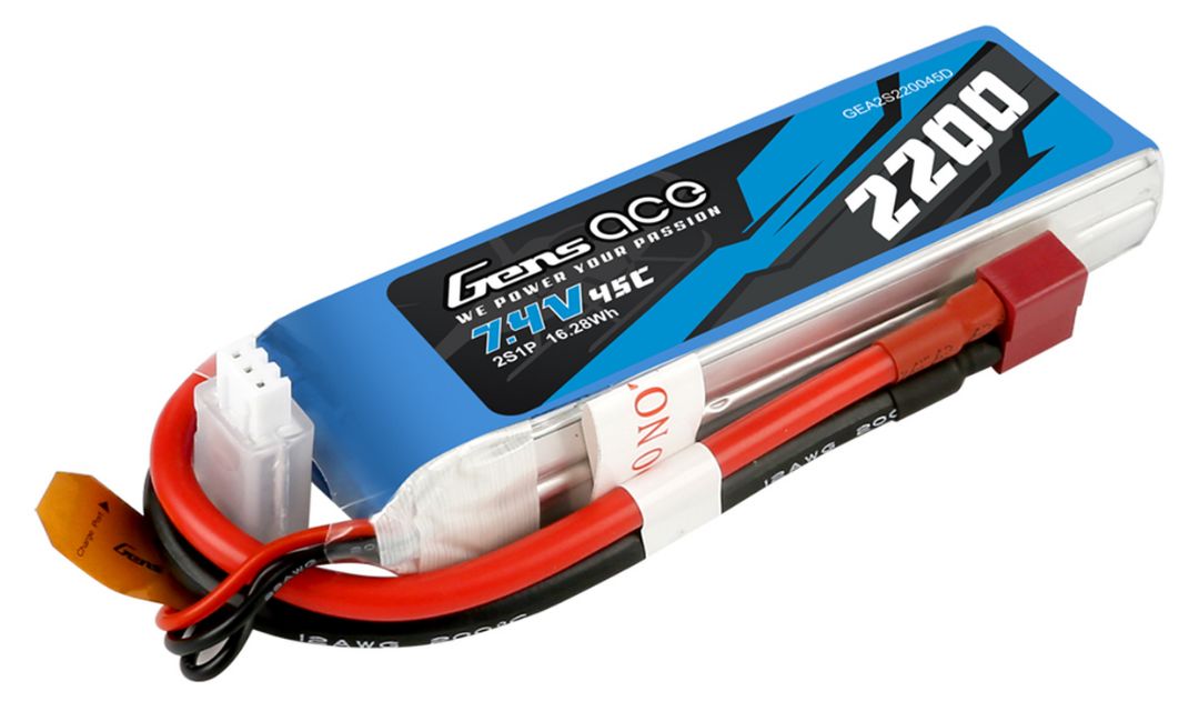 7,4 V 2200, 2S 45C, pack souple LiPo, Deans