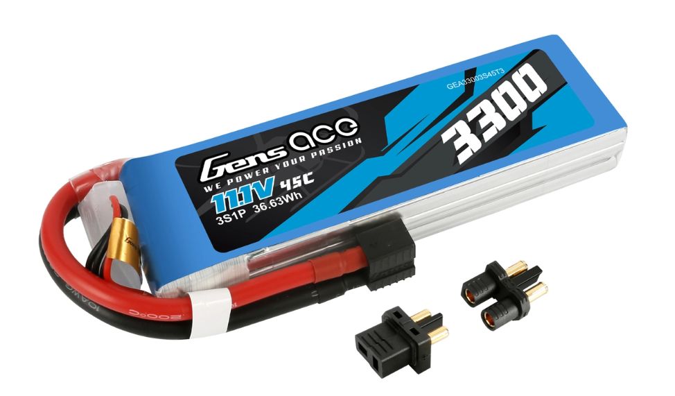 Lipo 14,8 V 3300 mAh 45C 4S1P : adaptateur EC3 et Deans