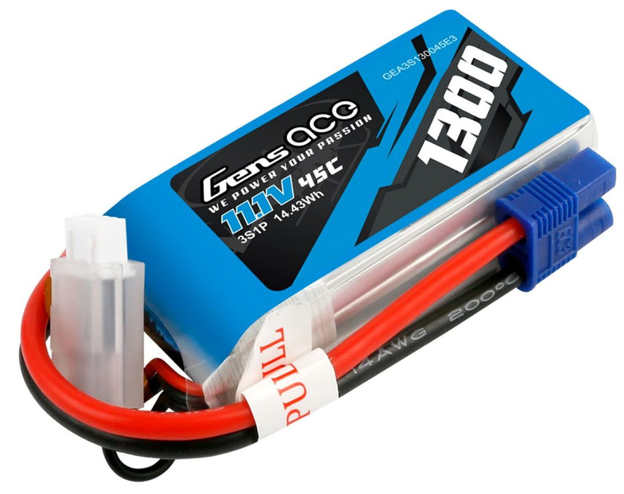 Gens Ace - 1039 - 1300mAh 3S1P 11.1V 45C LiPo EC3 Prise Étui Souple 72x35x21.5mm