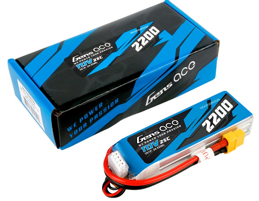 11.1V 2200mAh 3S 25C, LiPo: XT60