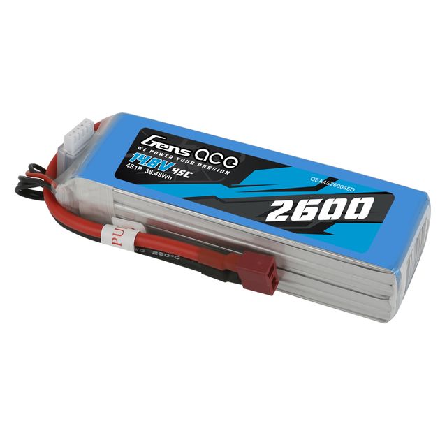 14.8V 2600, 4S 45C, LiPo Soft Pack, Deans