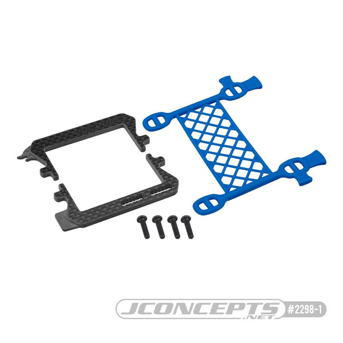 JConcepts B6.3 logo carbone/support de batterie pour filet de chargement, (bleu) (convient aux générations Team Associated B6, T6 et SC6)