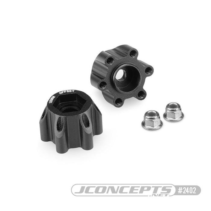 JConcepts Tribute wheel, aluminum 12mm hex wheel adaptor, black anodized - 18mm offset - 2pc.