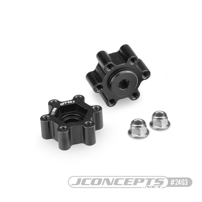 JConcepts Tribute wheel, aluminum 12mm hex wheel adaptor, black anodized - 11mm offset - 2pc.