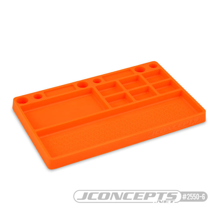 JConcepts Parts Tray, Rubber Material - Orange Size: 181mm x 114mm x 12.5mm (7.125" x 4.5" x .5")