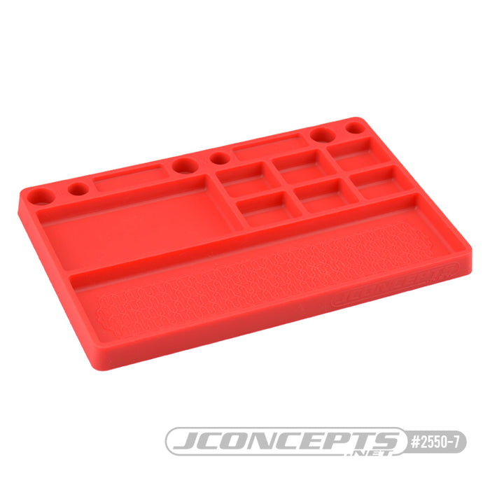 JConcepts Parts Tray, Rubber Material - Red Size: 181mm x 114mm x 12.5mm (7.125" x 4.5" x .5")