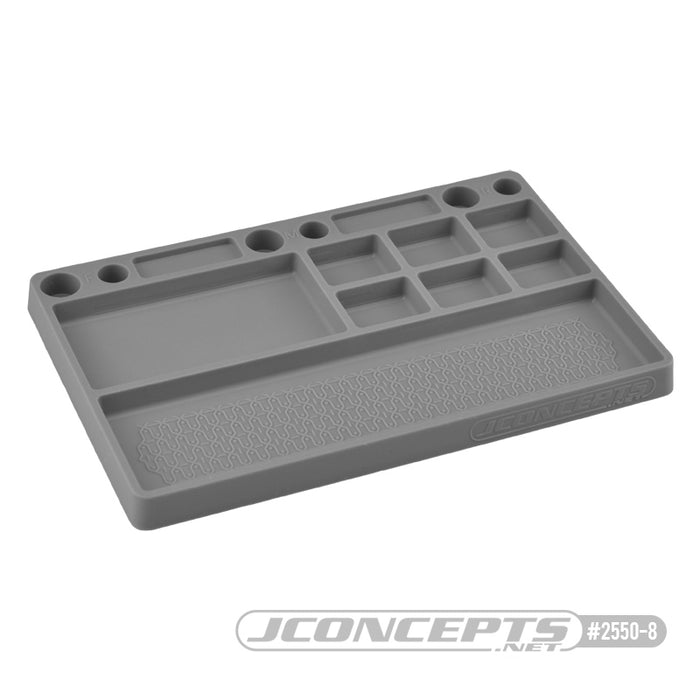 JConcepts Parts Tray, Rubber Material - Gray Size: 181mm x 114mm x 12.5mm (7.125" x 4.5" x .5")