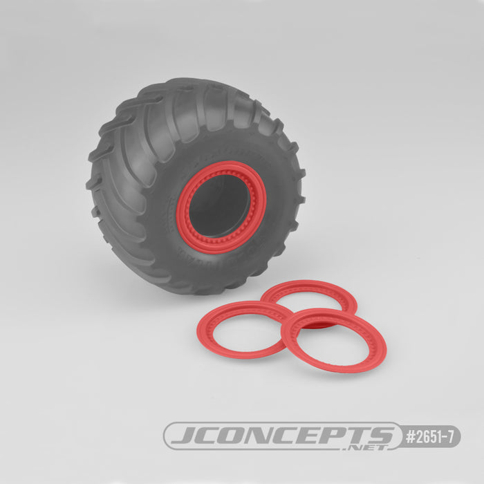 JConcepts Tribute Wheel Mock Beadlock Rings - Rouge - Ensemble à coller, 4 pièces. (Convient aux roues Tribute n° 3377)