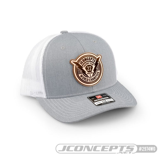 JConcepts - "Forward Pursuit" 2022 Hat - round bill, mesh, snap-back design - White/Gray