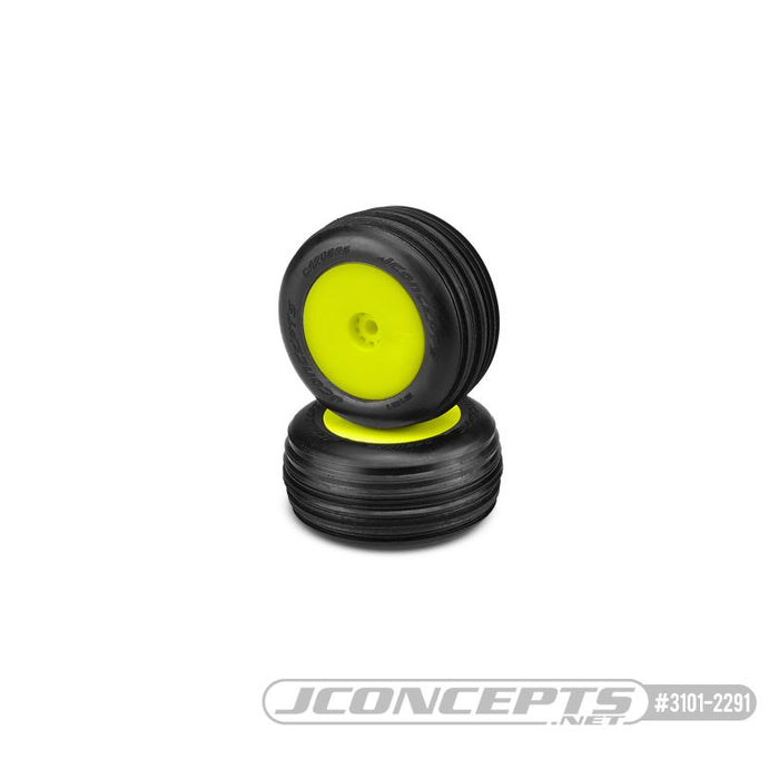 JConcepts Carvers - green compound - pre-mounted, yellow wheels (Fits - Losi Mini-T 2.0)