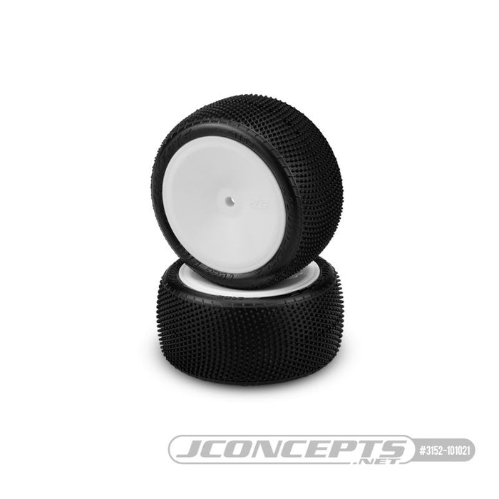 JConcepts Fuzz Bite LP Pink Compound Pre-Mounted on 3348 White Wheels. Fits – 1/10th Rear 2wd and 4wd Vehicles