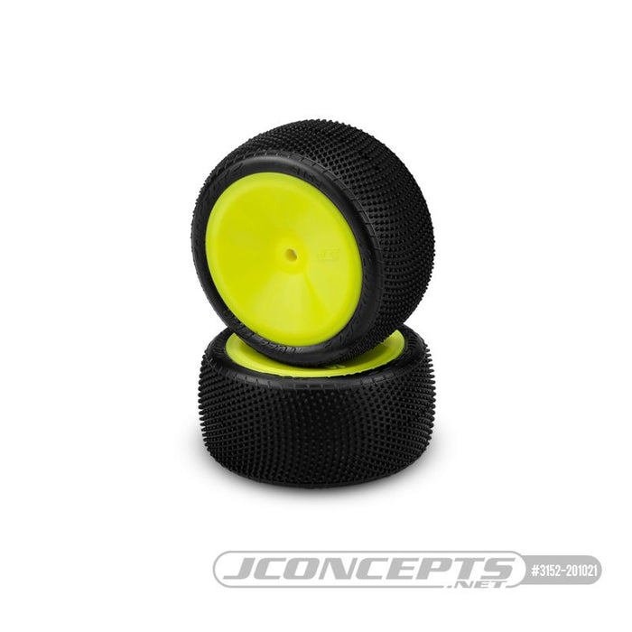 JConcepts Fuzz Bite LP Pink Compound Pre-Mounted on 3348 Yellow Wheels. Fits – 1/10th Rear 2wd and 4wd Vehicles