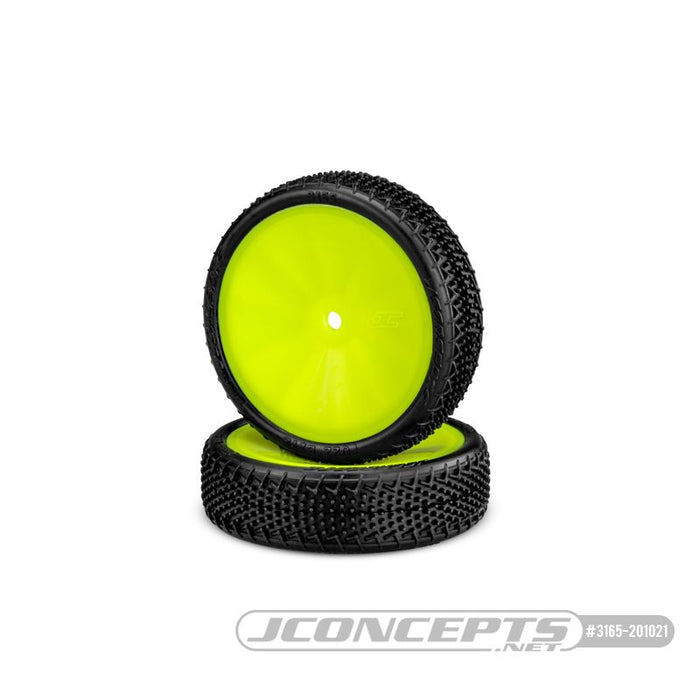 JConcepts Fuzz Bite LP 2wd Front - Pre-Mounted on 3376 Yellow Wheels. Fits – 1/10th Front 2wd Vehicles