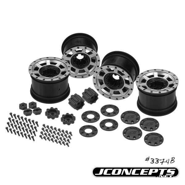 JConcepts Vengeance - Roue à coller Axial Yeti 2,2" 12 mm avec capuchons et adaptateurs - 4pc.