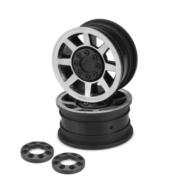 JConcepts Vengeance - 1.9" Vaterra Ascender 12mm glue-on wheel - (black w/ silver face plating) - 2pc.