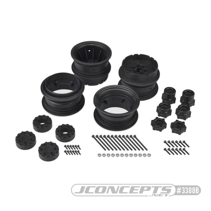 JConcepts Krimson Dually - 2.6" dual truck wheels w/ adaptors, covers - (black) - 2pc. (Wheels fit - 12mm hex adaptor) (Fit tires - #3155 Fling Kings)