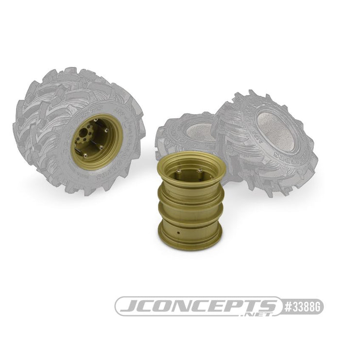 JConcepts Krimson Dually - 2.6" dual truck wheels w/ adaptors, covers - (olive | gold) - 2pc. (Wheels fit - 12mm hex adaptor) (Fit tires - #3155 Fling Kings)